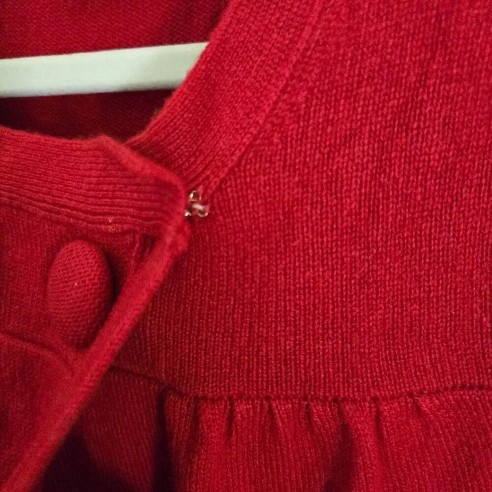 Aqua Poppy Red 100% Cashmere 3/4 Sleeve Cardigan Sweater Size L